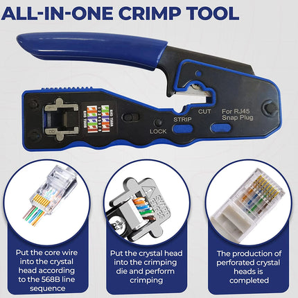 ZoeRax RJ45 Crimp Tool: Pass-Through Cutter & Crimper