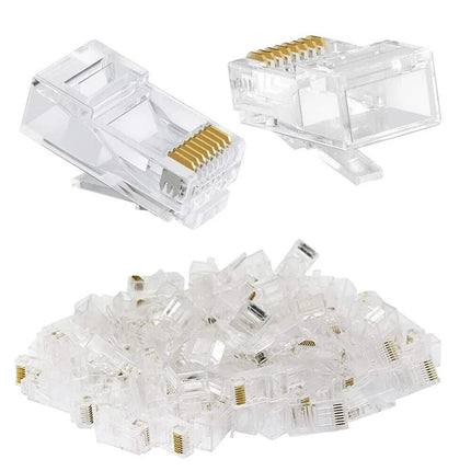 100PC RJ45 Ethernet Cable Connectors - Cat5 Gold-Plated Crystal Heads