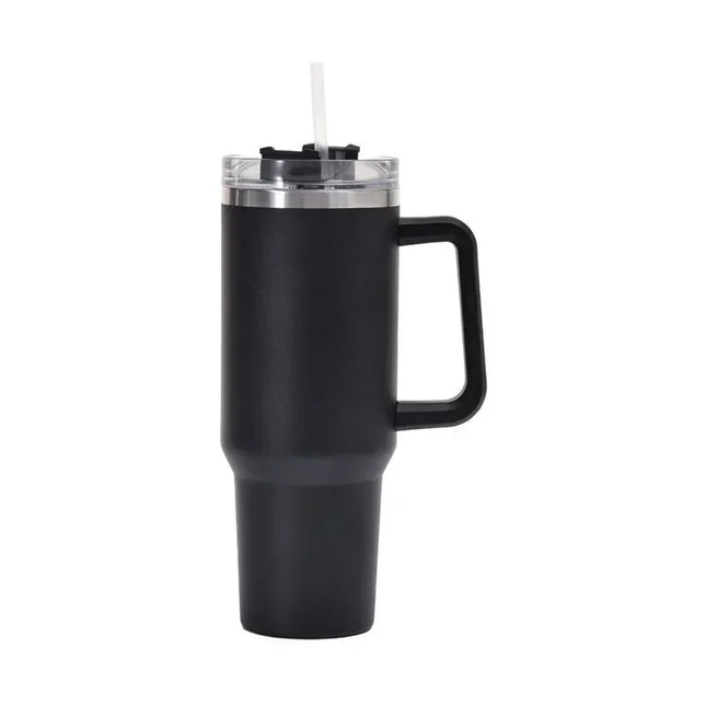 Insulated Tumbler with Handle & Straw – Double Wall Travel Mug