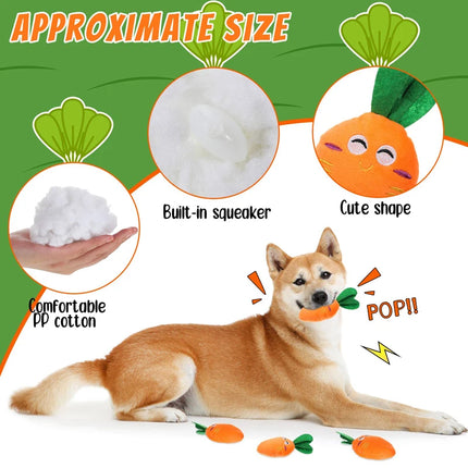 Plush Carrot Squeaky Dog Toy for Chewing and Dental Care