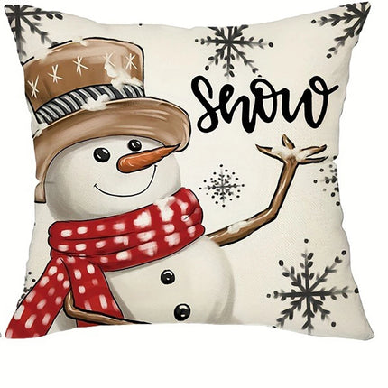 Christmas Pillow Cover with Snowman & Reindeer Pattern for Sofa