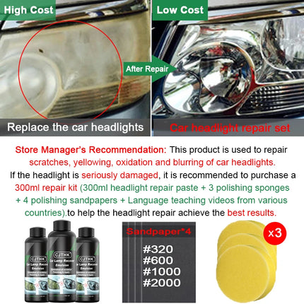 Car Headlight Restoration Kit: Polish & Scratch Remover