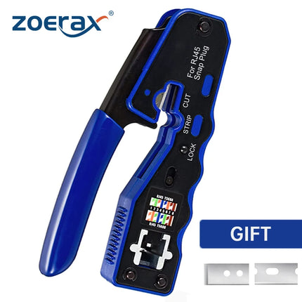 ZoeRax RJ45 Crimp Tool: Pass-Through Cutter & Crimper