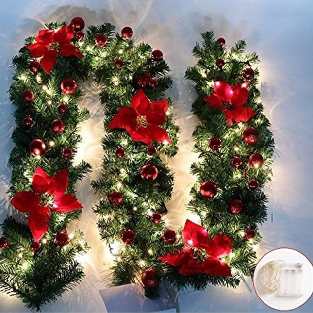 2.7M Christmas Garland with Lights for Mantel, Stairs, and Walls