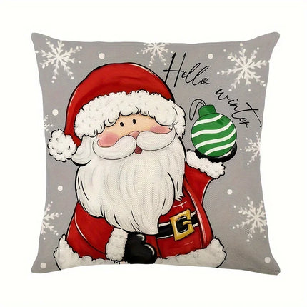 Set of 4 Christmas Pillow Covers with Santa & Snowman Designs