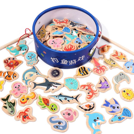 Wooden Magnetic Fishing Toy – Marine Life Cognition & Early Educational Parent-Child Interactive Game