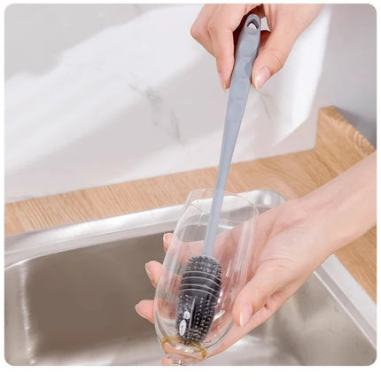 Silicone Cup Brush with Long Handle for Easy Glass and Bottle Cleaning