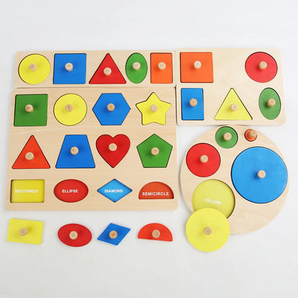 Montessori Baby Puzzle Toys Wooden Shape & Color Matching Cognitive Toy