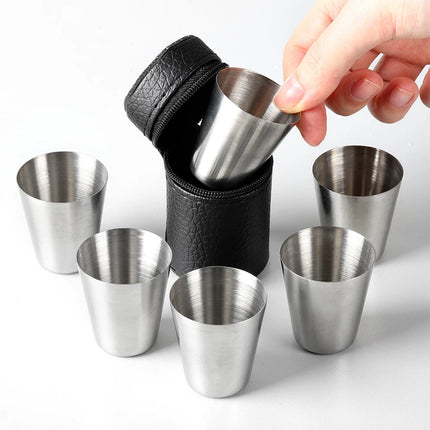 6Pcs Travel Stainless Steel Cups Mini Set with Case for Whisky & Wine