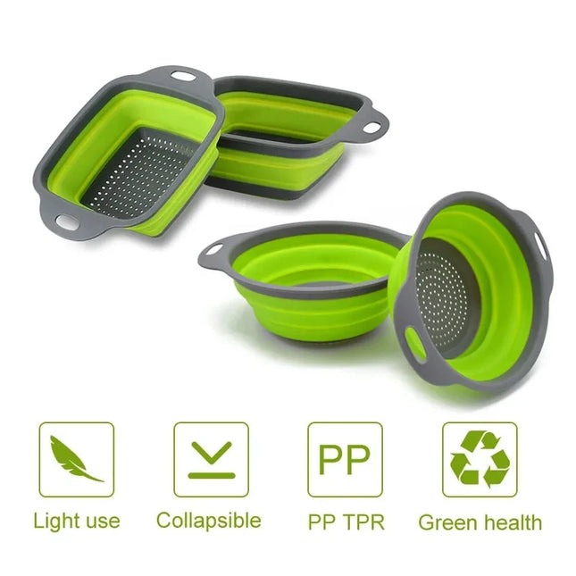 2PCS Silicone Folding Drainer Basket - Foldable Colander for Kitchen