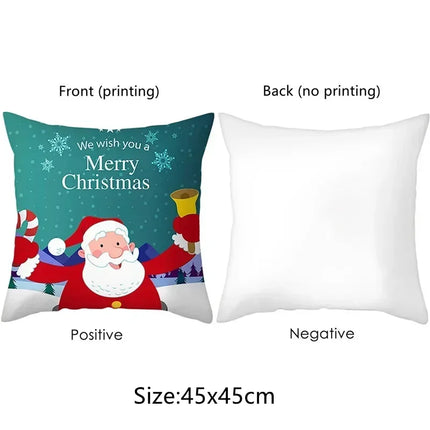 Christmas Pillow Cover with Snowman & Reindeer Pattern for Sofa