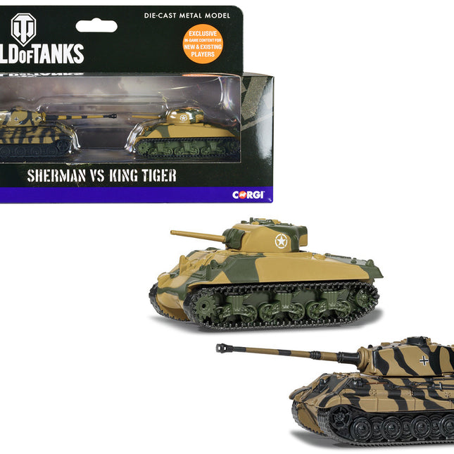 "World of Tanks" Versus Series American Sherman Tank vs German King Tiger Tank Set of 2 Pieces Diecast Models by Corgi