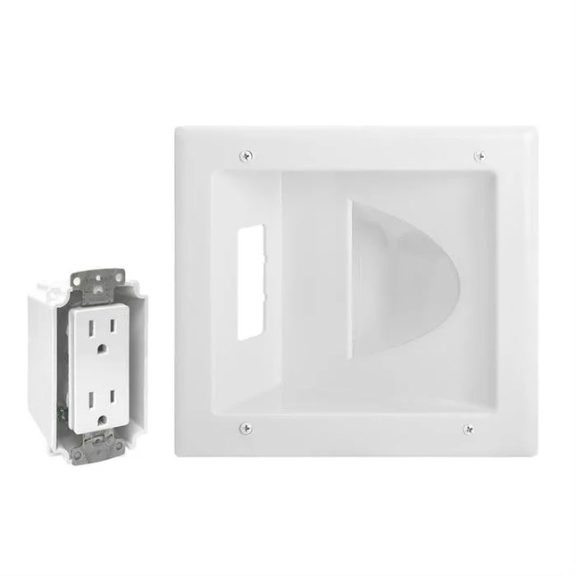 DataComm 45-0031-WH Recessed Media Plate with Duplex Receptacle - White