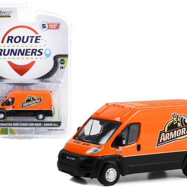 2020 Ram ProMaster 2500 Cargo High Roof Van "Armor All" Orange and Black "Route Runners" Series 5 1/64 Diecast Model Car by Greenlight