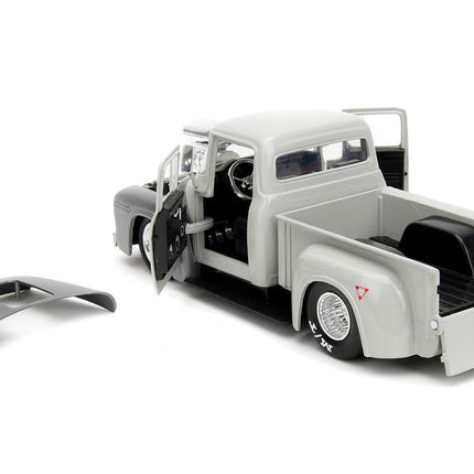 1956 Ford F-100 Pickup Truck Tan and Gray Metallic and Guile Diecast Figure "Street Fighter" Video Game "Anime Hollywood Rides" Series 1/24 Diecast Model Car by Jada