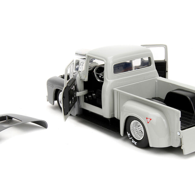 1956 Ford F-100 Pickup Truck Tan and Gray Metallic and Guile Diecast Figure "Street Fighter" Video Game "Anime Hollywood Rides" Series 1/24 Diecast Model Car by Jada