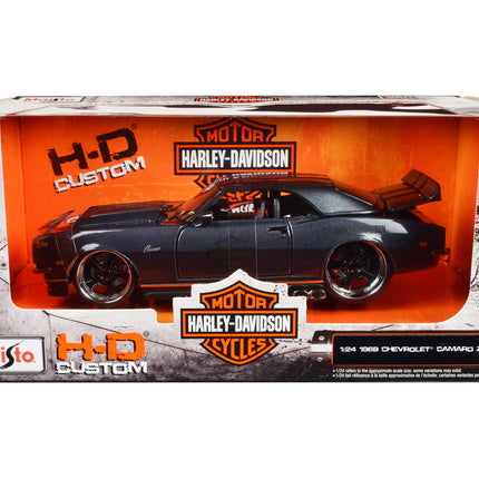 1968 Chevrolet Camaro Z/28 Dark Gray Metallic with Black and Orange Stripes "Harley Davidson" "H-D Custom" 1/24 Diecast Model Car by Maisto