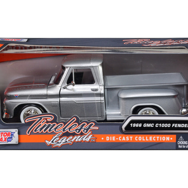 1966 GMC C1000 Fenderside Pickup Truck Silver Metallic "Timeless Legends" Series 1/24 Diecast Model Car by Motormax